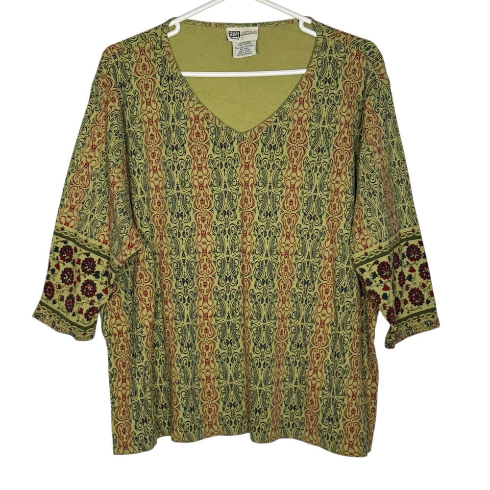 Faded Glory V-Neck 3/4 Sleeve Shirt 100% Cotton Top Women's Size 26/28